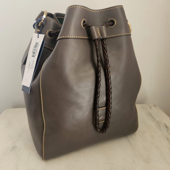NWT Dooney & Bourke Charcoal Hattie Drawstring Florentine Bucket Bag - Picture 2 of 14